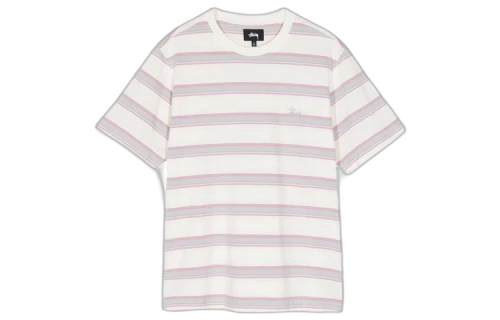 Stussy Harbour Stripe Tee Round Neck Short Sleeve White