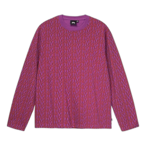 Stussy Letter Stripe Long-Sleeve Crew Top Berry