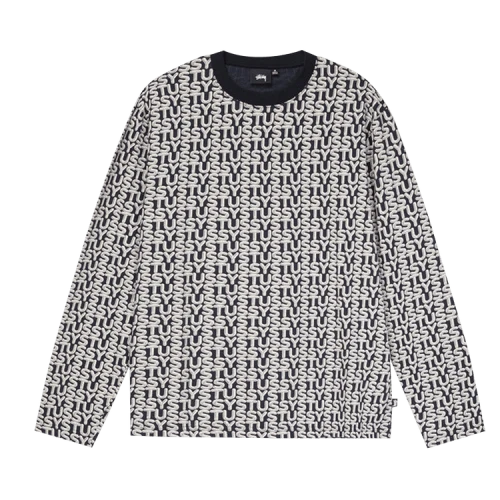 Stussy Letter Stripe Long-Sleeve Crew 'Black'