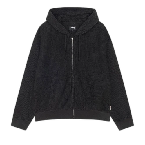 Stussy Double Layer Waffle Zip Hoodie 'Black'