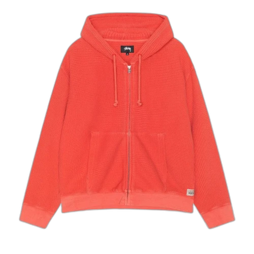 Stussy Double Layer Waffle Zip Hoodie 'Red'