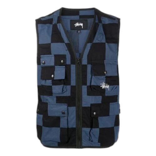 Stussy Utility Vest Plaid Casual Cargo Sleeveless
