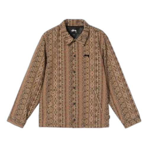Stussy Tapestry Classic Coach Jacket Chest Embroidered Logo Brown