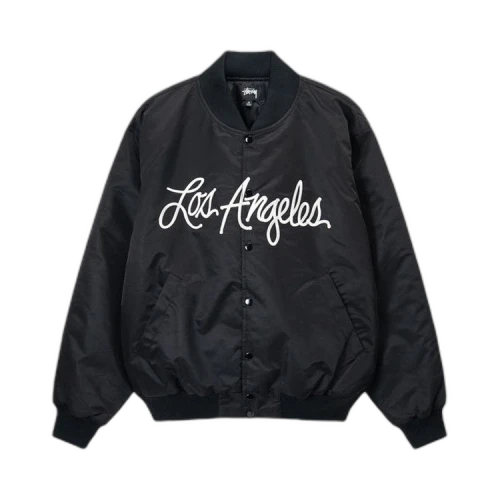 Stussy LA Chapter Satin Varsity Jacket Black