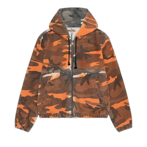 Stussy Spray Dye Hooded Work Jacket 'Orange Camo'