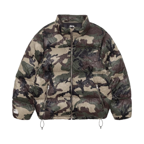 Stussy Wrinkled Nylon Down Puffer Jacket Woodland Camo
