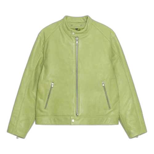 Stussy Cafe Racer Leather Jacket Lime