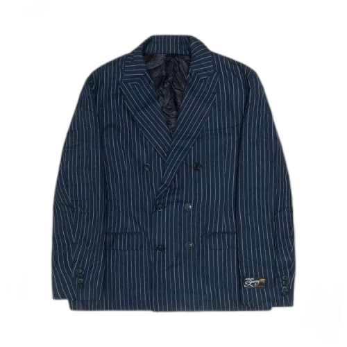 Stussy Wrinkled Stripe Double-Breasted Blazer Navy