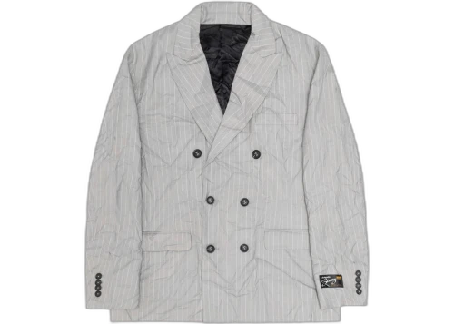 Stussy Wrinkled Stripe Double-Breasted Blazer Grey
