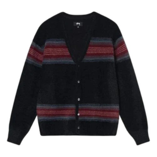 Stussy Stripe Shaggy Cardigan Sweaters 'Black'