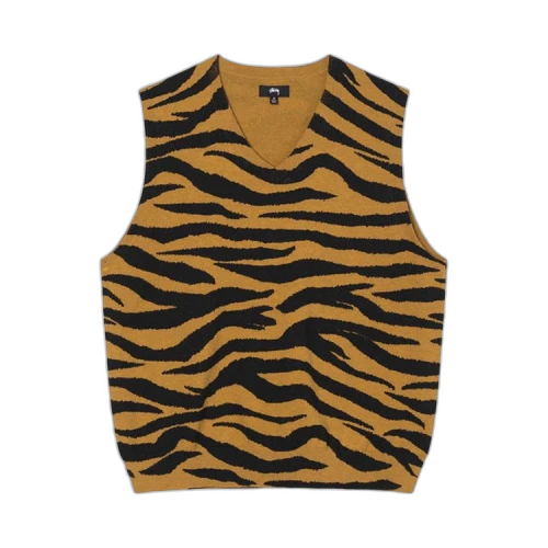 Stussy Tiger Printed Sweater Vest Mustard