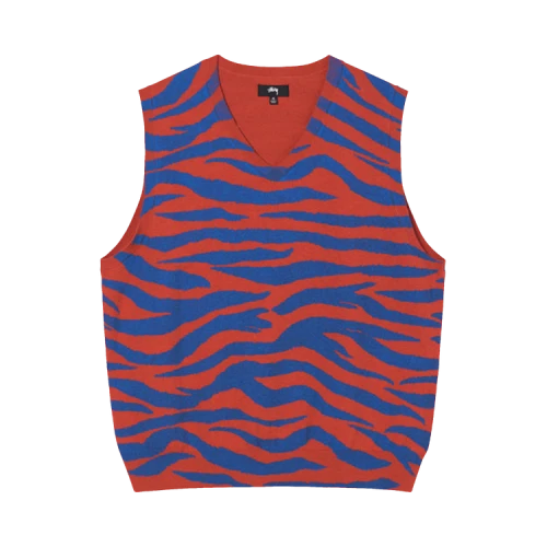 Stussy Tiger Printed Sweater Vest 'Red'