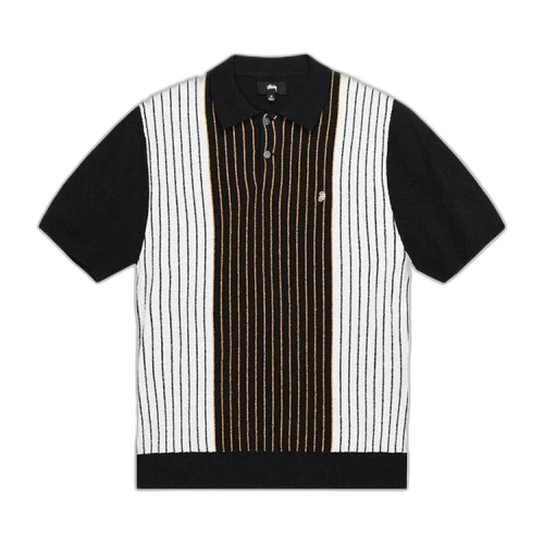 Stussy Textured Short-Sleeve Polo Sweater 'Black Stripe'