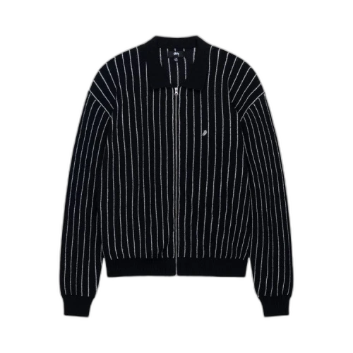 Stussy Light Weight Long-Sleeve Zip Polo 'Black Stripe'
