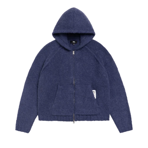 Stussy Chunky Knit Zip Hoodie Blue