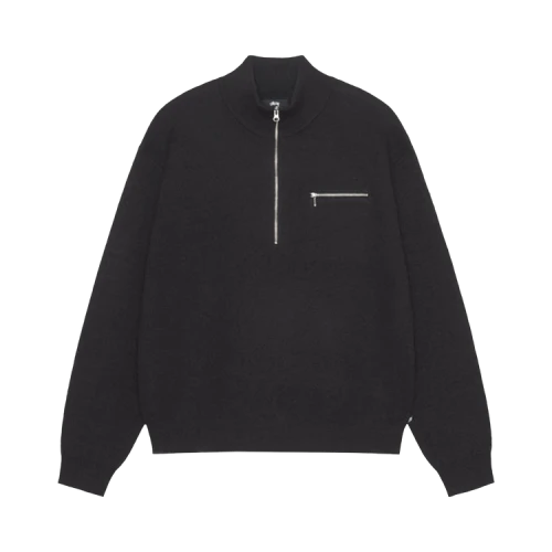 Stussy Half Zip Mock Neck Sweater Black