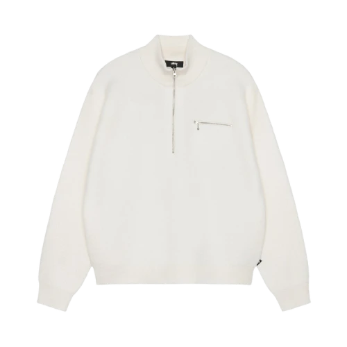 Stussy Half Zip Mock Neck Sweater Ivory