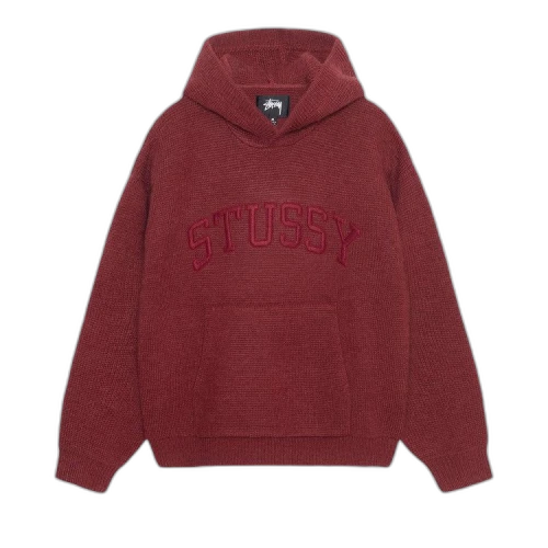 Stussy Felt Patch Knit Hoodie 'Burgundy'