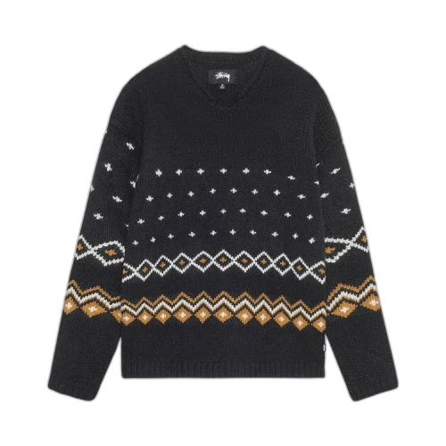 Stussy Roll Neck Fairisle Sweater Charcoal