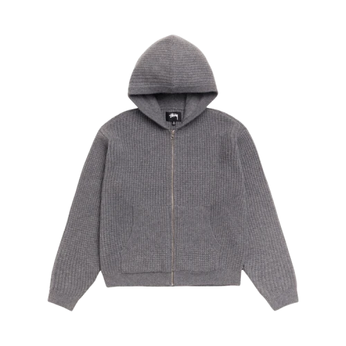 Stussy Waffle Cashmere Zip Hood Sweater 'Charcoal'