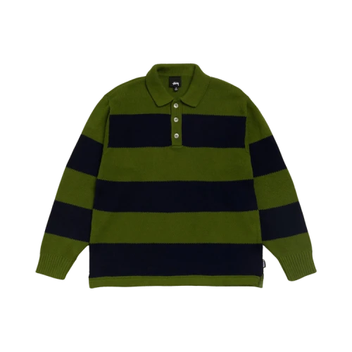 Stussy Pique Knit Stripe Rugby 'Olive'