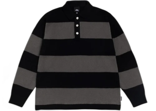 Stussy Pique Knit Stripe Rugby Black