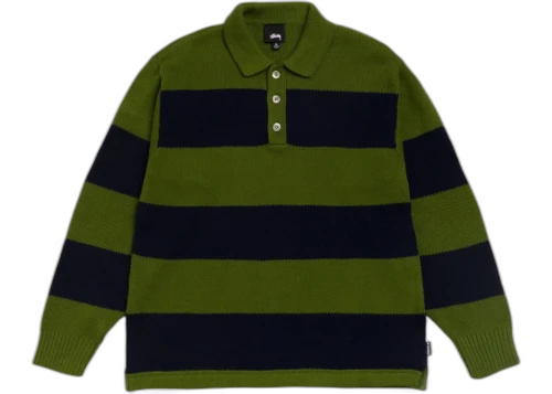Stussy Pique Knit Stripe Rugby Olive
