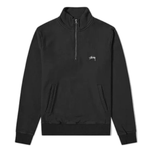 Stussy Stock Fleece Mock Fleece Lined Stand Collar Half Zipper 'Black Orange'