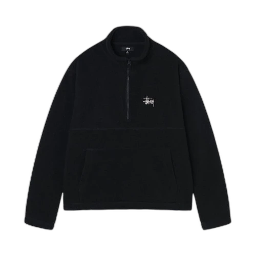 Stussy Half Zip Mock Neck Fleece-Lined Pullover Black