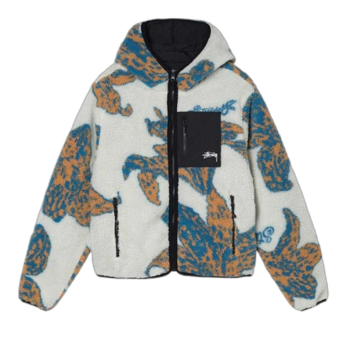 Stussy Floral Sherpa Hooded Jacket Bone