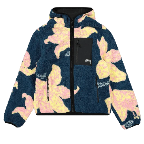 Stussy Floral Sherpa Hood Jacket 'Dark Teal'
