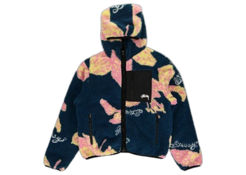 Stussy Floral Sherpa Hooded Jacket Dark Teal