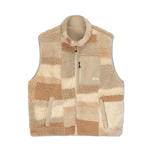 Stussy Colorblock Reversible Mixed Sherpa Vest Khaki