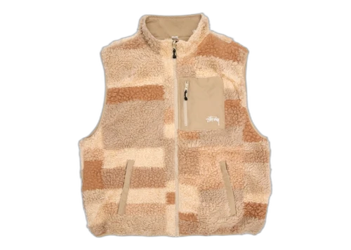 Stussy Colorblock Reversible Mixed Sherpa Vest Khaki
