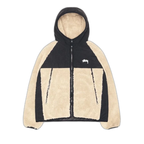 Stussy Sherpa Paneled Hooded Jacket Beige
