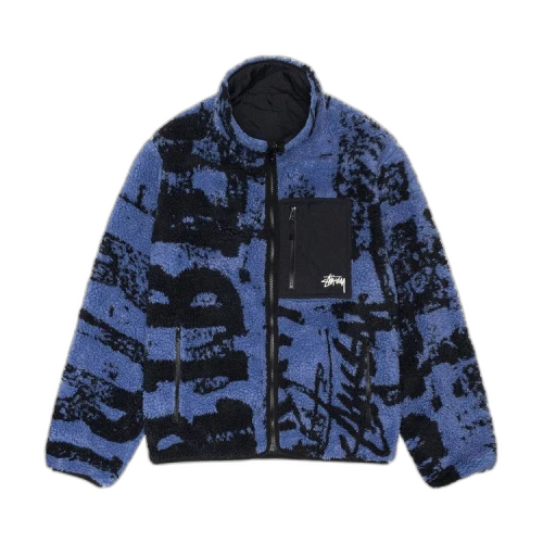 Stussy Sherpa Reversible Stamp Jacket Blue
