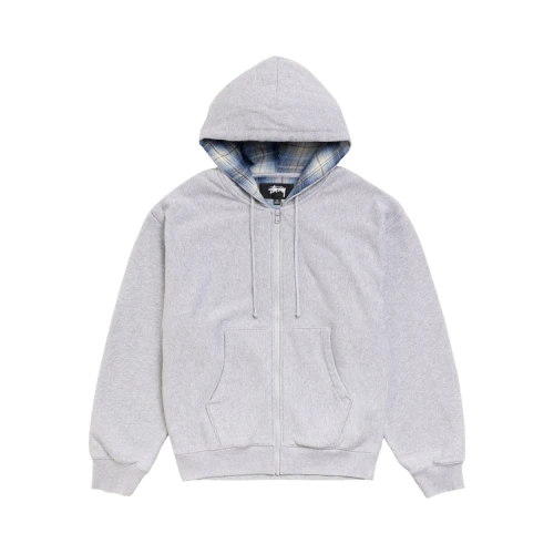 Stussy Plaid Lined Zip Hoodie 'Grey Heather'