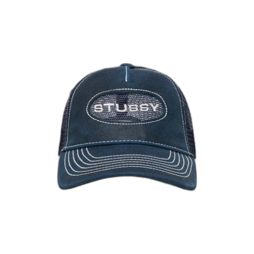 Stussy Low Pro Trucker Cut-Out Leather Snapback 'Navy'