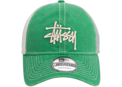 Stussy New Era 9Twenty Washed Basic Trucker Cap Green