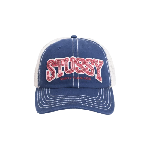 Stussy Mid-Depth Burly Threads Trucker Cap Navy