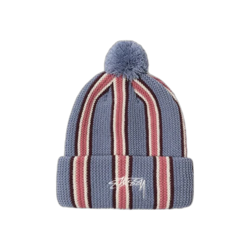 Stussy Striped Pom Beanie 'Blue'