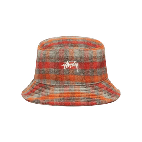 Stussy Brushed Plaid Bucket Hat 'Red'