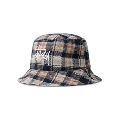 Stussy Earth Plaid Basic Bucket Hat 'Navy'