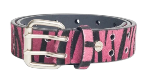 Stussy Punch Out Leather Belt Pink Hairy Zebra Pattern