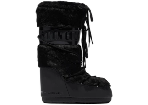 Moon Boot Icon Faux-Fur Boot Black (The Original Heel Logo)