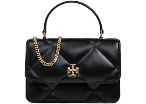 Tory Burch Kira Diamond Quilt Mini Top Handle Chain Wallet Black