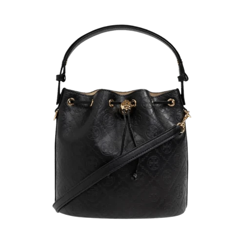 Tory Burch T Monogram Leather Bucket Bag Black