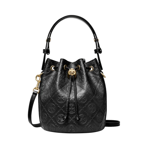 Tory Burch T Monogram Leather Mini Bucket Bag Black