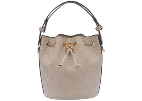 Tory Burch T Monogram Leather Mini Bucket Bag Whiskey