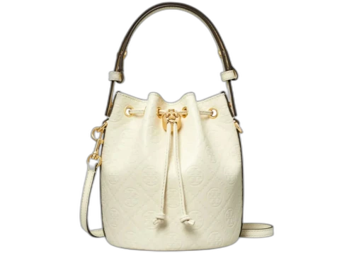Tory Burch T Monogram Leather Mini Bucket Bag Light Cream